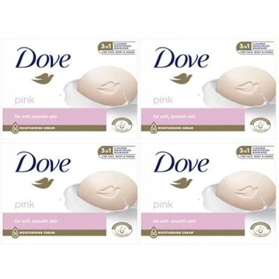 Abbildung von Dove Pink 3 in 1 Beauty Cream Bar reinigt, spendet Feuchtigkeit und pflegt, sulfatfreie Duschseife für weiche, glatte Haut, geeignet den täglichen Gebrauch, 4 x 90 ml