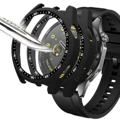 Abbildung von Msiall Mit Gehärtetes Glas Displayschutz Schutzhülle Kompatibel für HUAWEI WATCH GT 4 46mm,Hard PC Rundum Ultradünne Blasenfreie Gegen Kratzer Schwarz [2 Stück]