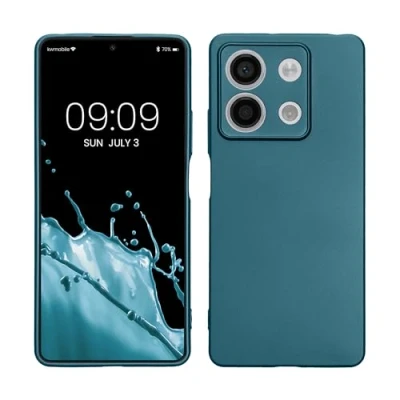 Abbildung von kwmobile Case kompatibel mit Xiaomi Redmi Note 13 5G Hülle Schutzhülle aus Silikon metallisch schimmernd Handyhülle Metallic Karibikblau