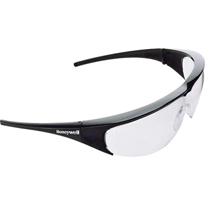 Abbildung von Honeywell 1002781 Millennia Schutzbrille mit schwarzem Rahmen, durchsichtige Polycarbonat Linse, Fog Ban Antibeschlagbeschichtung PLUS, leicht, gut für den Bau geeignet (1 Stück)