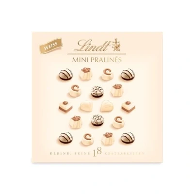 Abbildung von Lindt Schokolade Weiße Mini Pralinés 90 g Pralinen Schachtel 18 in 6 köstlichen Sorten Pralinengeschenk Schokoladengeschenk