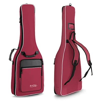 Abbildung von Rocktile 3/4 und 7/8 Klassik Gitarrentasche (gepolsterter Gigbag, Rucksackgarnitur, 2 Außentaschen) weinrot