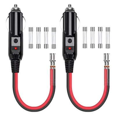 Abbildung von GUNGY Zigarettenanzünder Stecker 12V/24V Autostecker mit Rote LED Licht 16AWG 10cm Verlängerungskabel 10A/15A Sicherung für KFZ LKW Ersetzt 2 Stück