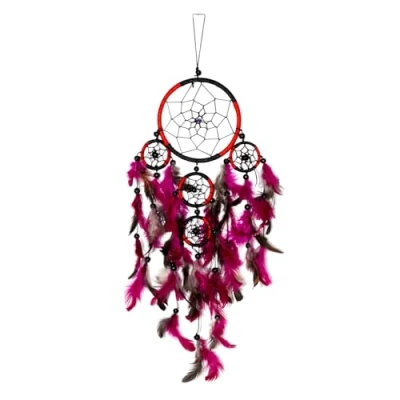 Abbildung von 50cm x 11cm Dreamcatcher Traumfänger Rot Schwarz Pink 5 Ringe