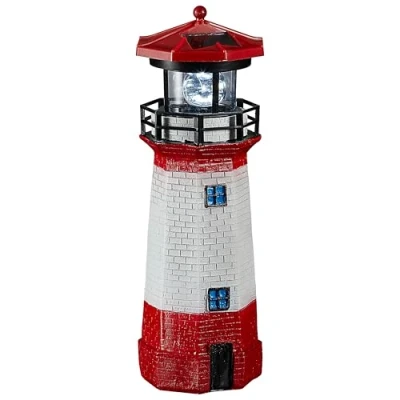 Abbildung von Cepewa LED Solar Leuchtturm H28cm rot weiß Gartendeko Leuchtfeuer Turm Solarbeleuchtung (1 x H28cm)
