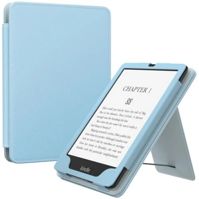 Abbildung von MoKo Hülle Kompatibel mit 7&quot;/6.8&quot; Kindle Paperwhite 12th/11th Generation 2024/2021, Slim PU Tablet Schutzhülle Auto Schlaf/Aufwach Handschlaufe für Signature Edition, Himmelblau