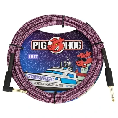 Abbildung von Pig Hog Vintage Serie Instrumentenkabel, Riviera Purple, 3m/10ft, 6.35 (1/4) auf (1/4), Hochwertige Qualität, Gewebt, Winkelstecker