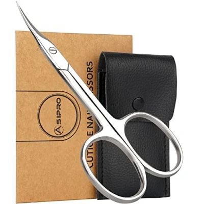 Abbildung von ASIPRO Nagelhautschere Extra Fein, Gebogener, und Scharf mit Kunstlederetui Hautschere Edelstahl Schere Maniküre, Cuticle Scissors Nagelschere Etui Fingernagelschere Nagelhaut