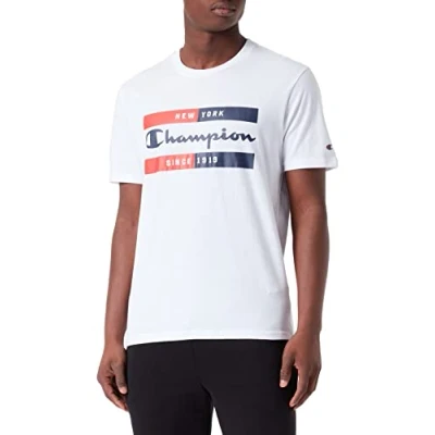 Abbildung von Champion TAPE Crewneck Large LOGO American Tshirt print, Herren, Größe: Small, White