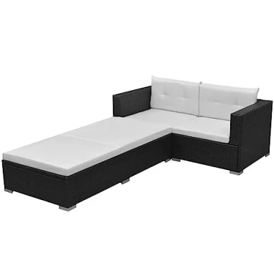 Abbildung von vidaXL Gartenlounge Set 3 tlg. Garten Lounge mit Kissen Schwarz Poly Rattan, (1 tlg)