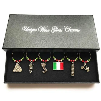Abbildung von Set von 6 Italien Wein Glas Charms mit Geschenkbox handgefertigt Libby &#039;s Market Place