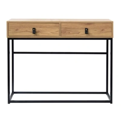 Abbildung von Casâme Konsole 2 Schubladen mit Metallbeinen Eicheneffekt 100 x 35 80.5 cm