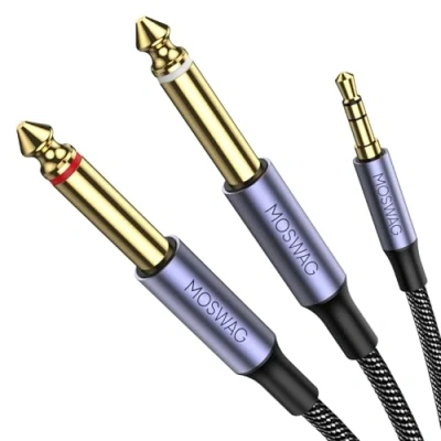 Abbildung von MOSWAG 3,5 mm 1/8 &quot;TRS auf 2 x 6,35 1/4&quot; TS Mono Y Kabel 6FT1M Splitterkabel Kompatibel mit iPhone, iPod, Laptop, CD Player, Leistungsverstärker, Mixer, Heimstereoanlagen
