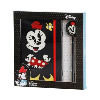 Abbildung von Disney Minnie Maus Face Geschenkbox mit Tagebuch und Fashion Kugelschreiber, Schwarz, 22,4 x 23,2 cm