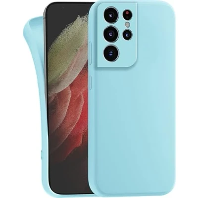 Abbildung von MyGadget Hülle kompatibel mit Samsung Galaxy S21 Ultra robuste Handyhülle TPU Case Slim Silikonhülle Back Cover Kratzfest Schutzhülle Matt Hellblau