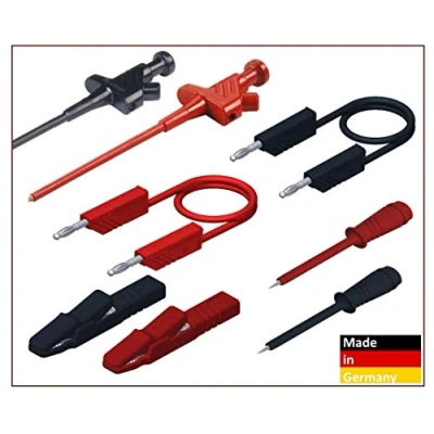 Abbildung von VELLEMAN HMSET2 Hirschmann Sicherheits Messleitungs Set PMS 4 mit Prüfspitzen Messleitungen Lamellenstecker 4mm , Schwarz / Rot 142921