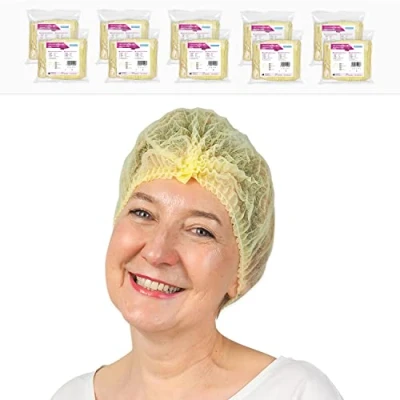 Abbildung von ARNOMED Haarnetz, 200 OP Hauben aus Einwegstoff Gelb (2 Beutel á 100 Stk), Einweg Haarnetze für Küche &amp; Zahnarzt, Hygienezubehör Medizin, Kopfhauben 52cm, Haarnetz Männer/Frauen