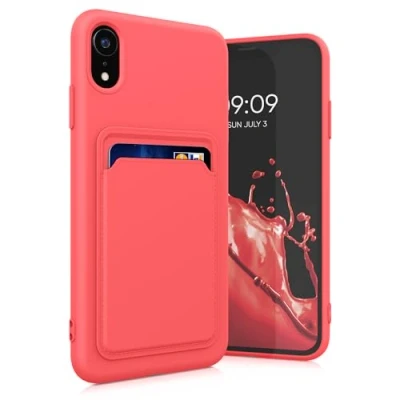 Abbildung von kwmobile Handyhülle kompatibel mit Apple iPhone XR Hülle Handy Cover Fach für Karten in Neon Pink