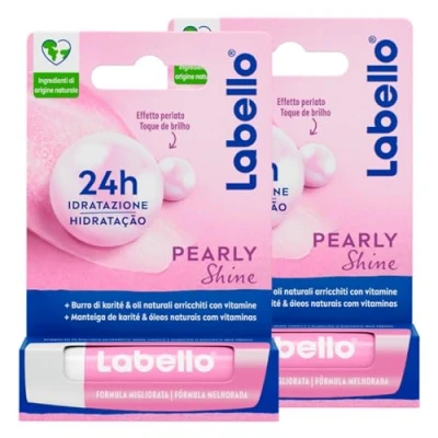 Abbildung von Labello Peary Shine Lippenbalsam, farbig, feuchtigkeitsspendend, mit Perlen Extrakten und Seide, rosa 2 Stäbchen