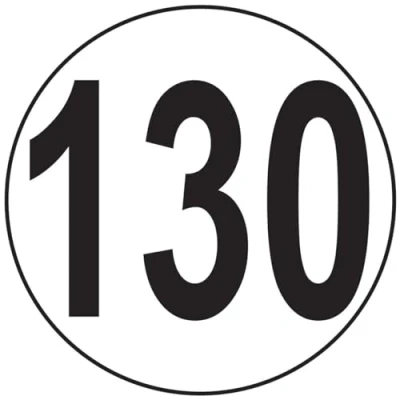 Abbildung von Aufkleber, selbstklebend, Motiv Macaron, Geschwindigkeitsbegrenzung, Reisebusse, Traktor, schwer, LKW, 130 km/h, 20 cm Durchmesser