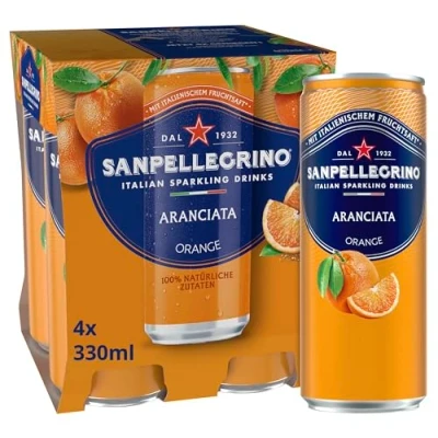 Abbildung von San Pellegrino Naturali Aranciata Orangen Limonade mit 16% Orangensaft (aus Konzentrat) 4er Pack (4 x 330ml) Einweg Dosen