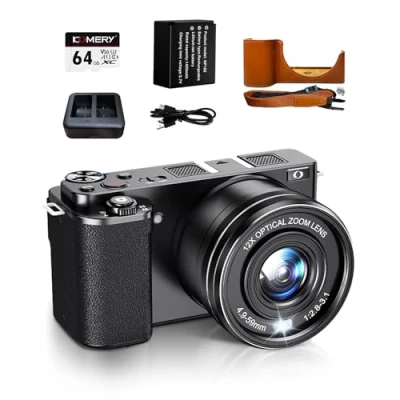 Abbildung von Fine Life Pro Digitalkamera 4K, 12X optischer Zoom 64 Megapixel Fotokamera, Bildstabilisator Vlog Kamera and WLAN, 2 Batterie 64GB TF Karte Fernfokus und Nahfokus