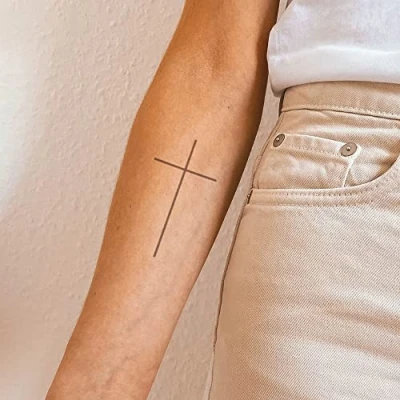 Abbildung von Inkster® Feines Kreuz Tattoo Temporäres mit EU Kosmetikzertifizierung wasserfest + vegan revolutionäres 2 Wochen Fake Tattoos und Klebetattoos für Erwachsene