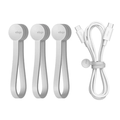 Abbildung von elago Wiederverwendbare Magnetische Kabelbinder, Hochwertiges Silikon, Vielseitiger Kabelorganisator für Zuhause, Küche, Büro, Reisen [3er Pack] (Grau)