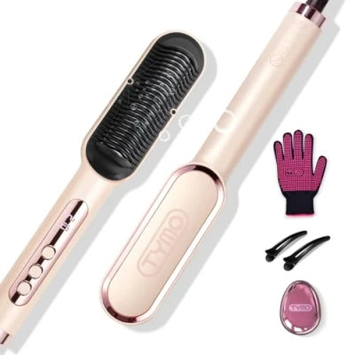 Abbildung von TYMO RING PLUS Ionic Hair Straightener Comb Haarglättungsbürste und eisen mit Nano Titan Beschichtung für gleichmäßige Hitze, 9 Temperatureinstellungen LCD Bildschirm, Gold Erröten