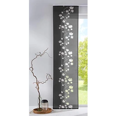 Abbildung von Gardinenbox Moderner Flächenvorhang Schiebegardine aus hochwertigem Ausbrenner Stoff mit Klettband, Schwarz Leaf, 1 Stück 245x60 (HxB), 856100
