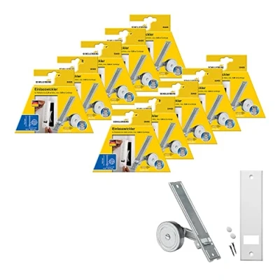 Abbildung von 10er Set Schellenberg 50400 Einlasswickler MAXI + 53603 Abdeckplatte Standard, Lochabstand 18,5 cm, Gurtwickler für Rollladengurte mit 23 mm Breite inklusive passender Blende in Weiß