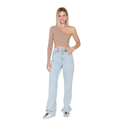 Abbildung von Trendyol Damen Herren Hoher Bund Wide Leg Jeans, Hellblau, 36 EU