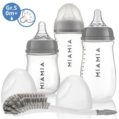 Abbildung von MiaMia Babyflasche PP Flaschen Starter Set, 3 Flaschen, Trinksauger, Bürste