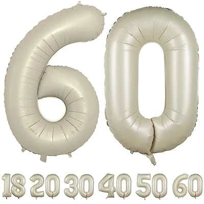 Abbildung von luftballon 60 jahre Beige ballons 40&quot; 101cm Geburtstagsdeko Folienballon Zahl Deko zum Geburtstag fliegt mit Helium für Männer Frauen Geburtstagsparty Jubiläum