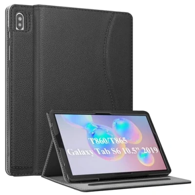Abbildung von Fintie Hülle für Samsung Galaxy Tab S6 10.5 2019 (Kompatibel mit S Pen kabelloser Ladefunktion) Multi Winkel Betrachtung Schutzhülle Dokumentschlitze und Auto Schlaf/Wach Funktion, Schwarz