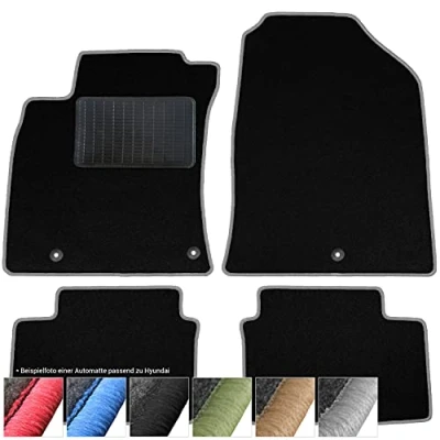 Abbildung von moto MOLTICO Fußmatten Auto Velours Autoteppiche Schwarz Automatten Set 3 teilig passend für Kia Venga Hyundai ix20 (Graue Ziernähte)