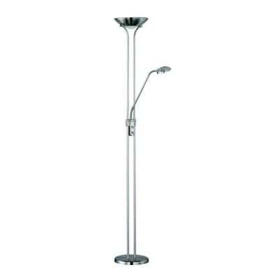 Abbildung von Reality Leuchten LED Deckenfluter, Dimmer, fest integriert, Warmweiß, große dimmbar mit Leselampe Stehlampe Design klassiker Silber, H 185cm