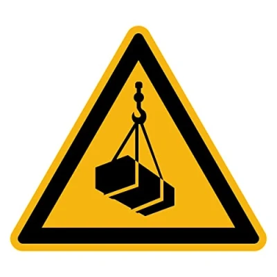 Abbildung von Aufkleber Gefahr Warnung NF ISO 7010 Selbstklebende Plastifizierte Dreiecksplatte Wasser und UV beständig Schwebende Lasten 20x20 cm
