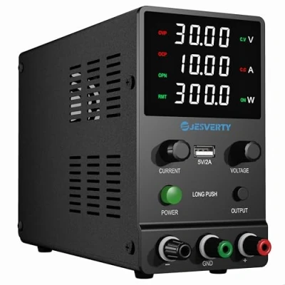 Abbildung von Labornetzteil, Jesverty Labornetzteil DC Regelbar Netzgerät(30V, 10A) mit hochpräzisem 4 stelligem LED Display, 5 V/2 A USB Port Testleitungsausgang, grobe und feine Einstellungen SPS 3010H