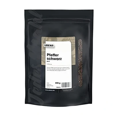 Abbildung von UBENA Pfefferkörner schwarz ganz im wiederverschließbaren Vorratsbeutel, für Pfeffermühle geeignet, 1er Pack (1 x 800 g)
