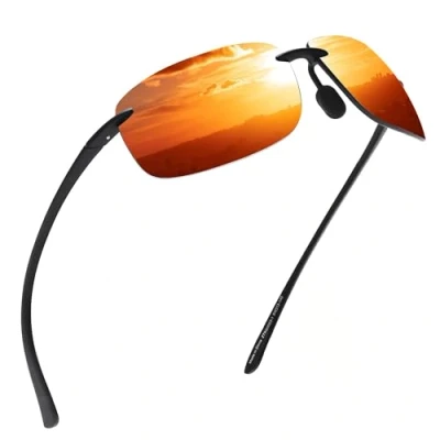 Abbildung von JIM HALO Polarisierte Sport Sonnenbrille für Herren Damen TR90 Randloser Rahmen zum Laufen Angeln Radfahren Fahren Spiegelrot