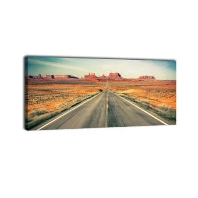 Abbildung von Leinwandbild Panorama Nr. 368 Monument Valley mit Strasse 100x40cm, Keilrahmenbild, Bild auf Leinwand, Wüste Stein