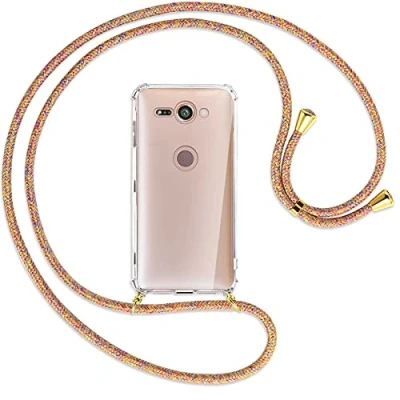 Abbildung von mtb more energy® Handykette kompatibel mit Sony Xperia XZ2 Compact (5.0&#039;&#039;) Rainbow/Gold Smartphone Hülle zum Umhängen Anti Shock Full TPU Case