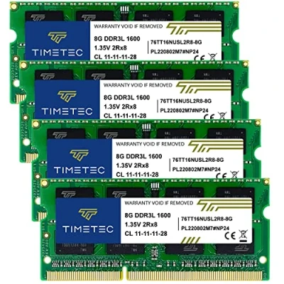 Abbildung von Timetec Hynix IC DDR3L 1600MHz PC3 12800 Unbuffered Non ECC 1.35V CL11 1Rx8 Single Rank 204 Pin SODIMM Laptop/Notizbuch Arbeitsspeicher Module Upgrade (32GB Kit (4x8GB))