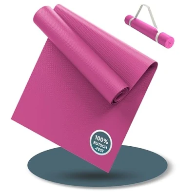 Abbildung von LILENO SPORTS Yoga Matte Pink (180x60cm) Sport und Yogamatte extra rutschfest in 4 mm Dicke Gymnastikmatte Fitnessmatte für Workout Sportmatte Zuhause