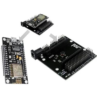 Abbildung von NodeMCU V3 Lua Wemos WiFi ESP 12E ESP8266 Development Board + Base Entwicklungspanel mit CH340G USB und Shield