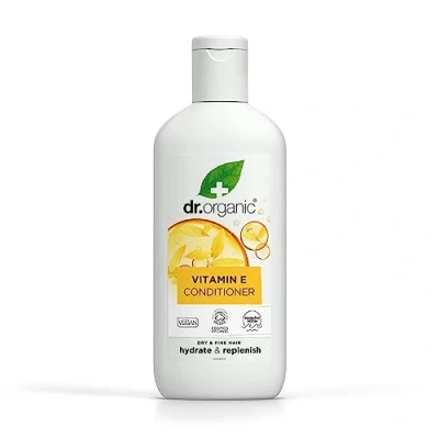 Abbildung von Dr Organic Vitamin E Spülung, Trockenes &amp; Feines Haar, Natürlich, Vegan, Tierversuchsfrei, Paraben SLS frei, Recycelbar Aus im Meer gebundenem Plastik recycelt, Zertifiziert Bio, 265ml
