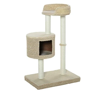 Abbildung von PawHut Kratzbaum Kletterbaum Katzenkratzbaum, Beige und Kaffee, Spanplatte Plüsch Jute, 61L x 41B 96H cm