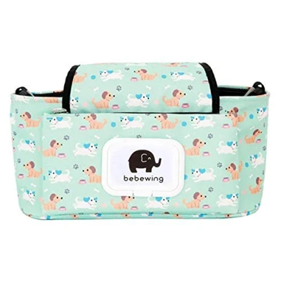 Abbildung von Kinderwagen Organizer, Kinderwagentasche Buggy Organizer Tasche Universal Multifunktion Aufbewahrungstasche Stroller Baby Wickeltasche Zubehör (Grüner Hund)