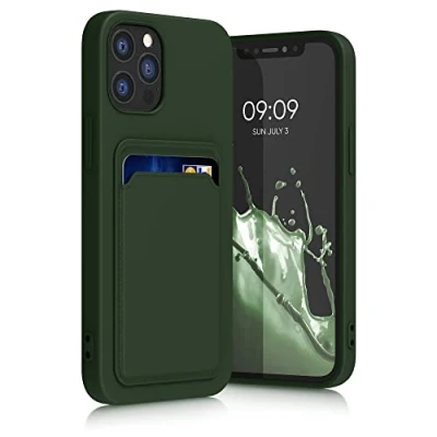Abbildung von kwmobile Handyhülle kompatibel mit Apple iPhone 12 / Pro Hülle Handy Cover Fach für Karten in Dunkelgrün